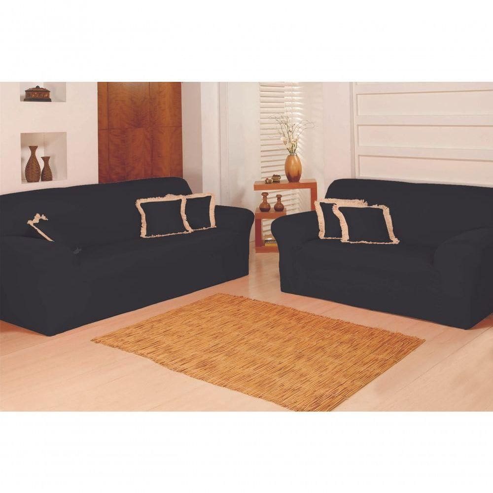 Kit Capas Para Sofá 2 E 3 Lugares Adere Malha Gel Liso Econômico Variação: Preto