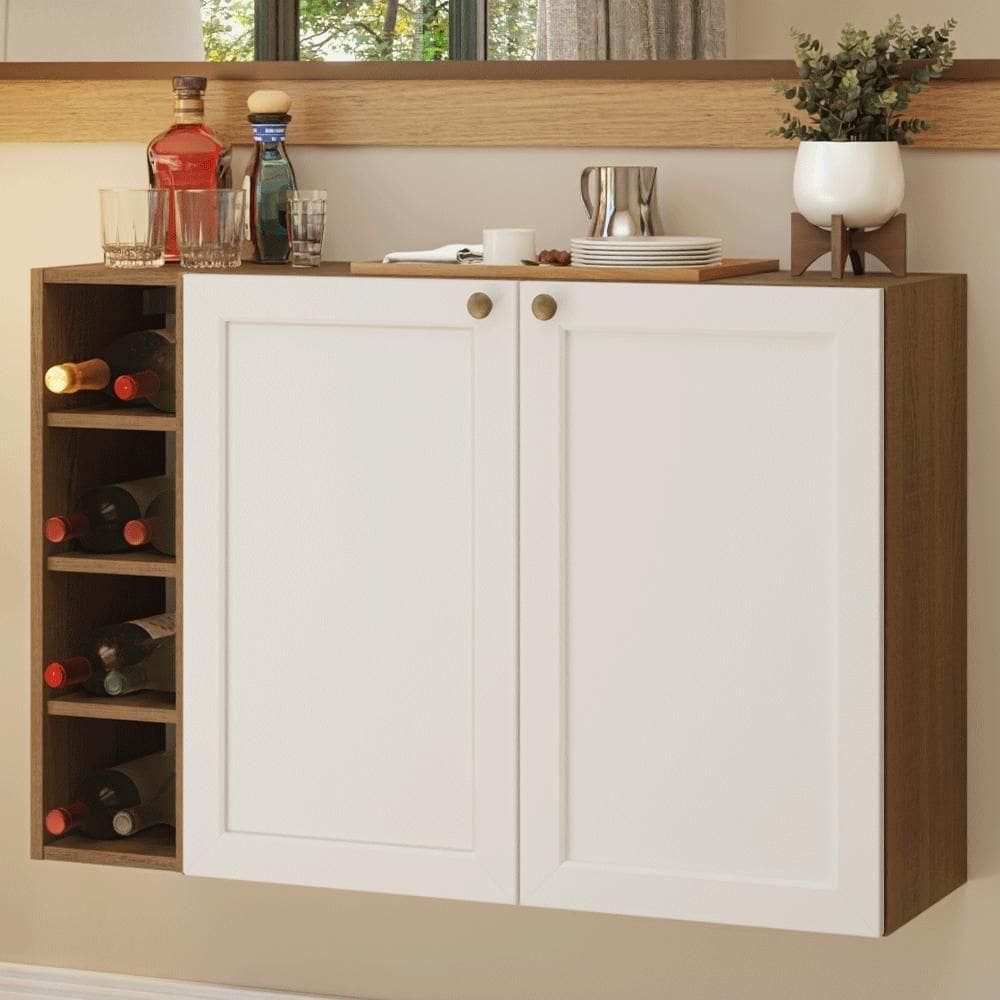 Buffet Aparador Com Adega 100cm 2 Portas Vik Madesa 16 Rustic-branco