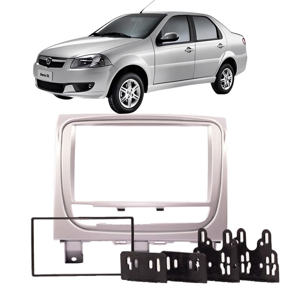 Moldura 2 Din Siena EL (painel novo) 2013 à 2020 Prata Painel Central Multimidia 6.2 e 7 Polegadas
