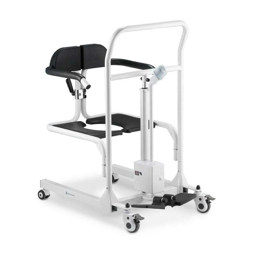 Cadeira de Transferência Dellamed Multiuso com Elevação Eletrônica até 135 Kg Assento 48,5cm Branco e Preto D80