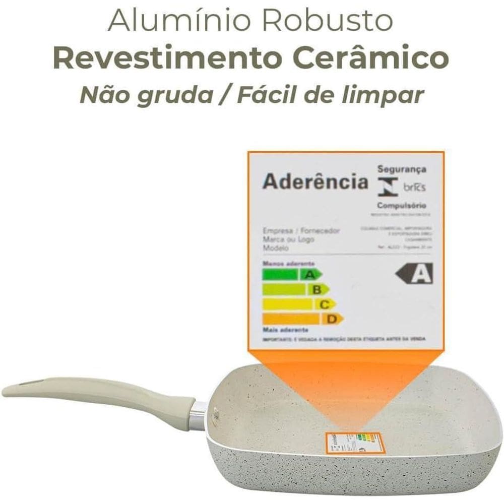 Frigideira Bistequeira Grill Antiaderente Cerâmica Vanilla