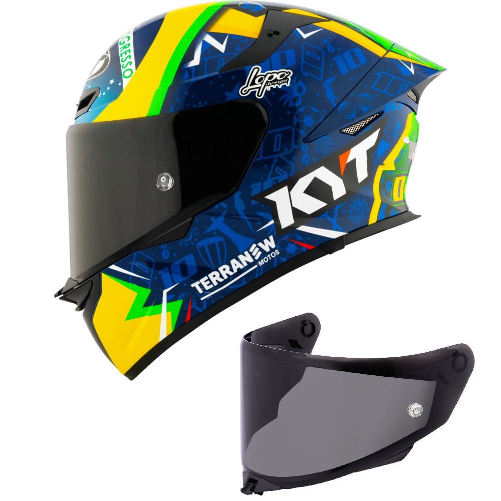Capacete KYT TT Revo Diogo Moreira 2024 Azul e Amarelo Mais Viseira Fumê