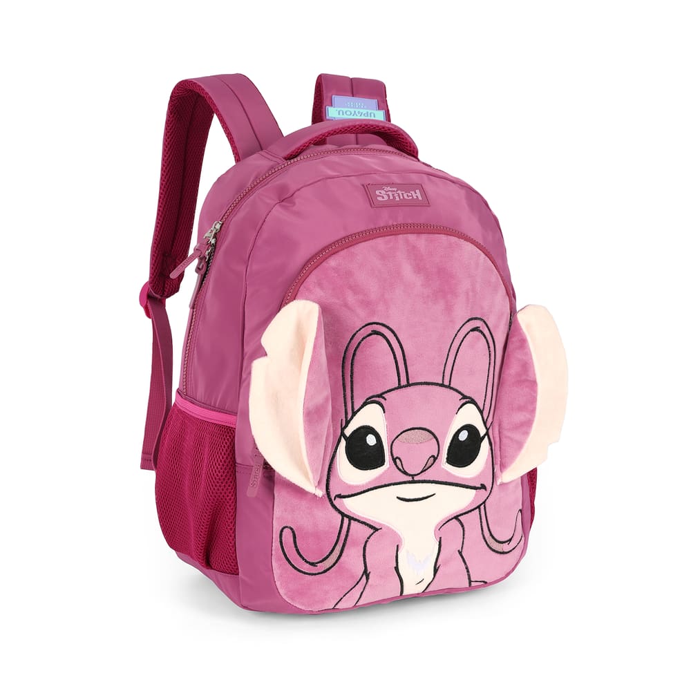 Mochila de Costas G Angel Stitch Disney Luxcel | Pink Roxa Pelúcia 3D | Com Orelhas
