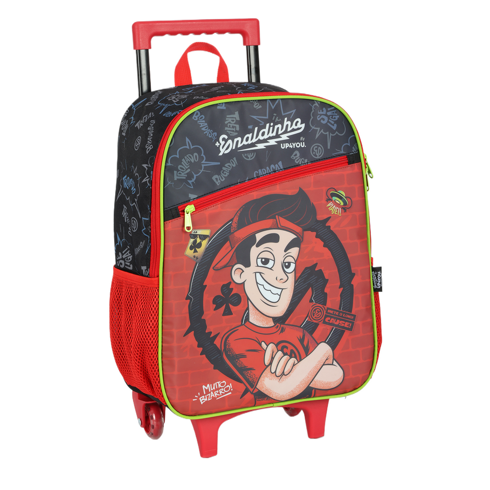 Mochila de Rodinhas Enaldinho UP4YOU | Youtuber | Rodas de Silicone | Preto, Vermelho e Neon G