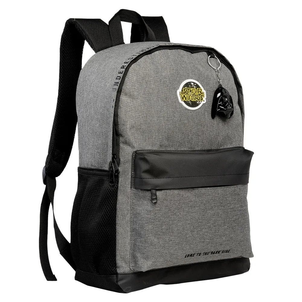 Kit Mochila de Costas G + Estojo Star Wars Xeryus | Cinza Mesclado + Chaveiro Darth Vader | Oficial