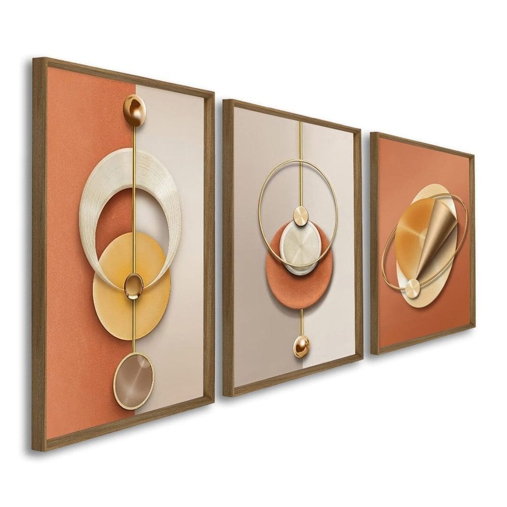 Quadro Decorativo Geométrico 3 Telas 60x90 para Sala Quarto Escritório