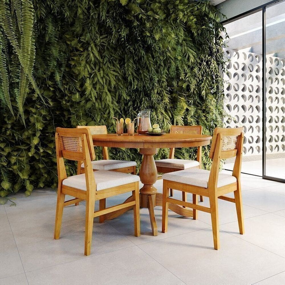 Conjunto Mesa Madeira Maciça Gardênia com 4 Cadeiras Origem Amendoa