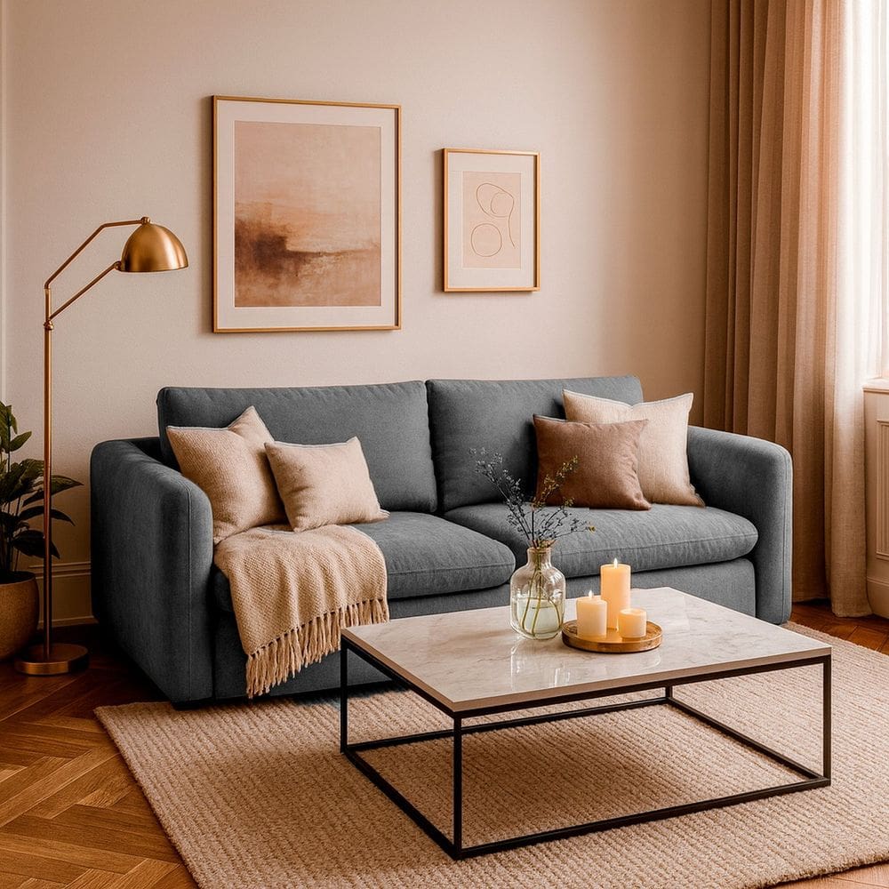 Sofá 4 Lugares para Sala de Estar 232cm Retrátil Veneza Cinza Médio