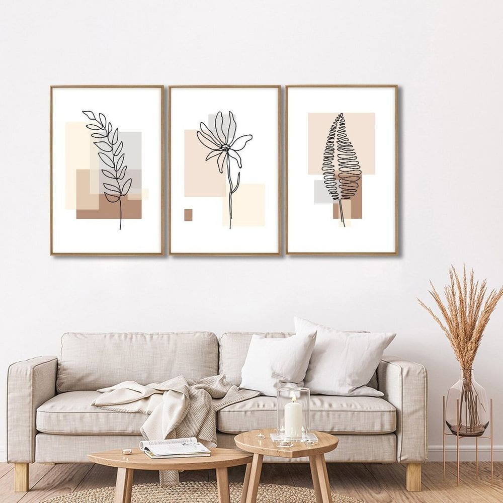 Quadro Decorativo Folhas Abstratas 3 Telas 60x90 para Escritório Hall Quarto