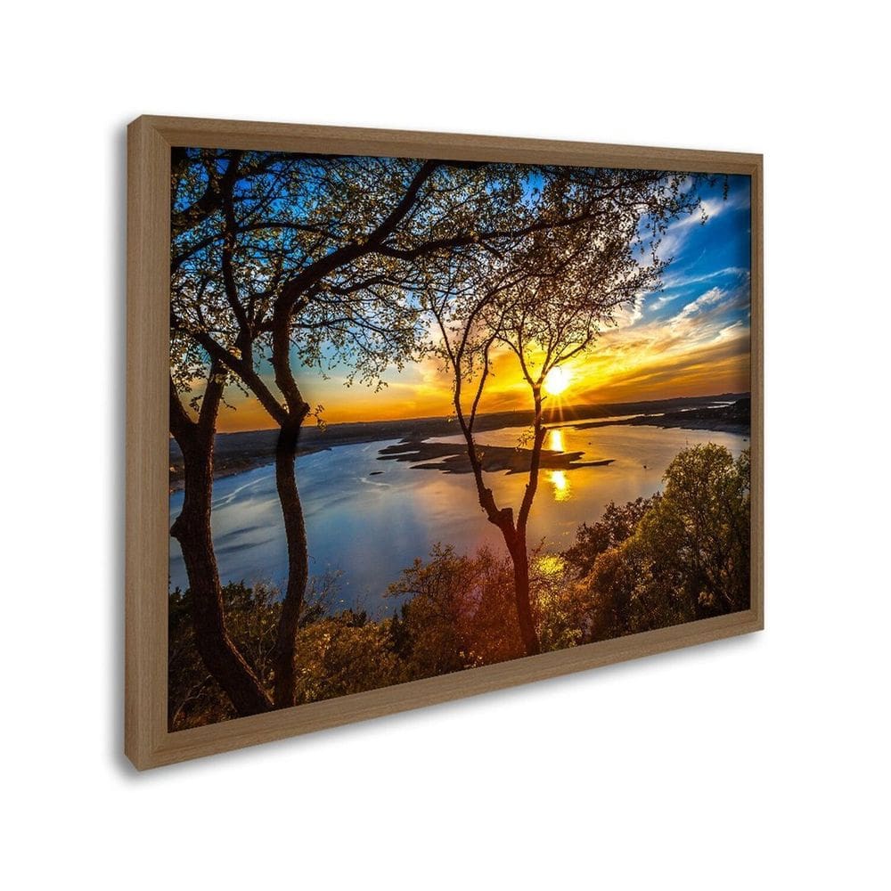 Quadro Decorativo Paisagem Lago com Árvores e Pôr do Sol 1 Tela 80x120cm para Sala Quarto Hall