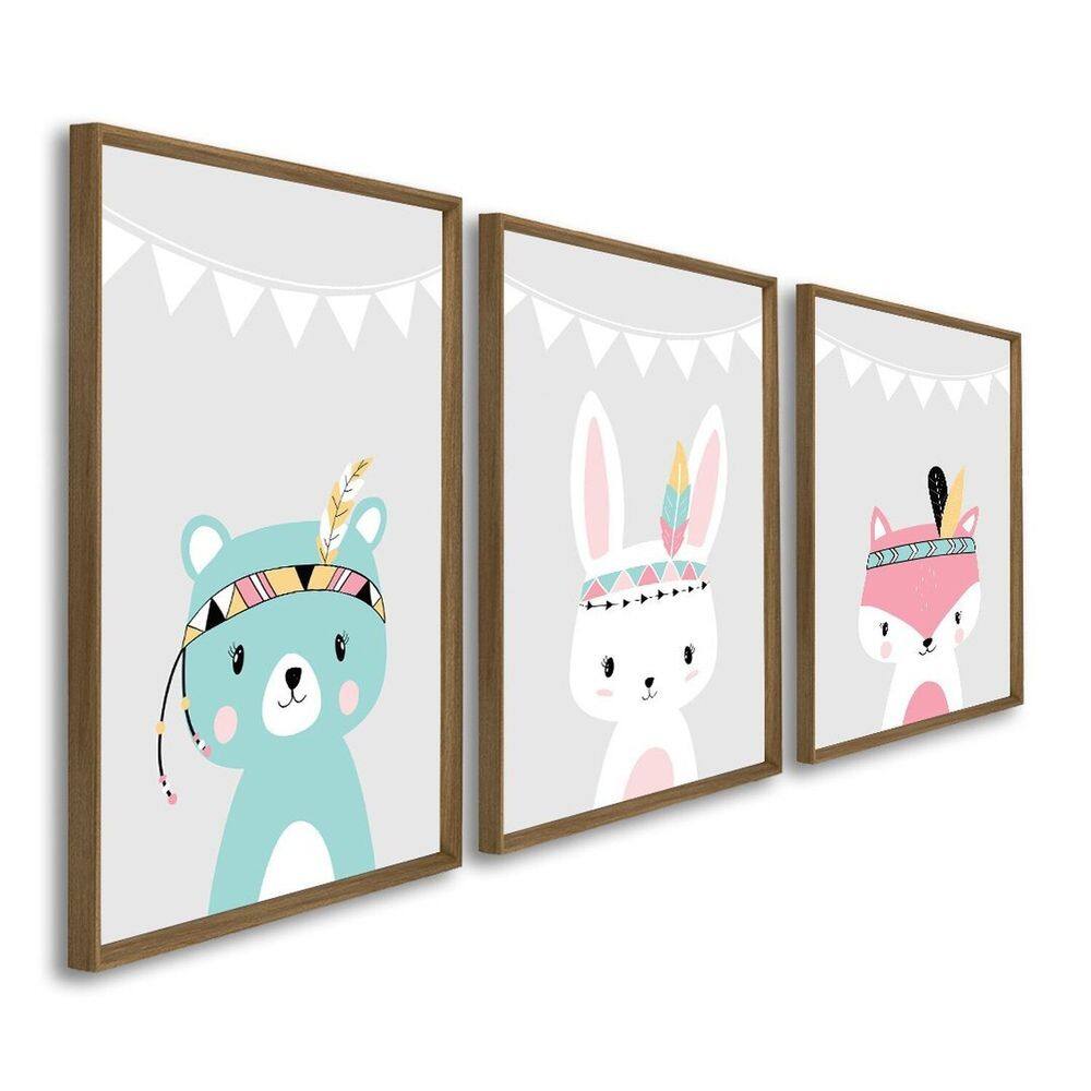 Quadro Decorativo Infantil Aventura Espacial 3 Telas 60x90cm para Escola Maternidade Brinquedoteca