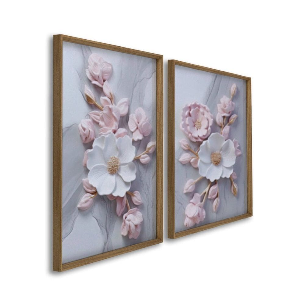 Quadro Decorativo Floral Artístico Flor de Porcelana 2 Telas 60x90 para Sala Quarto Escritório
