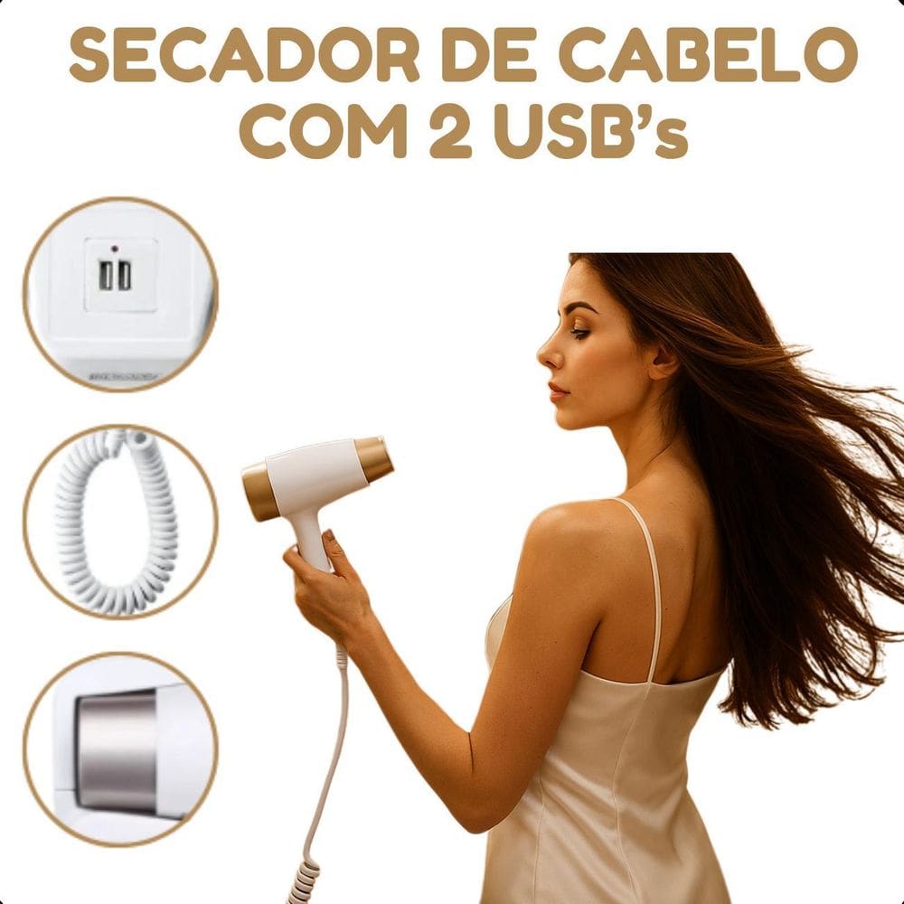 Secador De Parede Branco Compacto Para Hotéis 110V