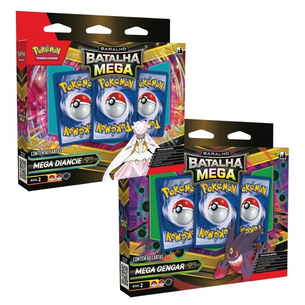 Kit 2 Baralhos Pokémon Mega Gengar e Mega Diancie EX TCG Colecionador Cards Cartas Moeda Grande Novo