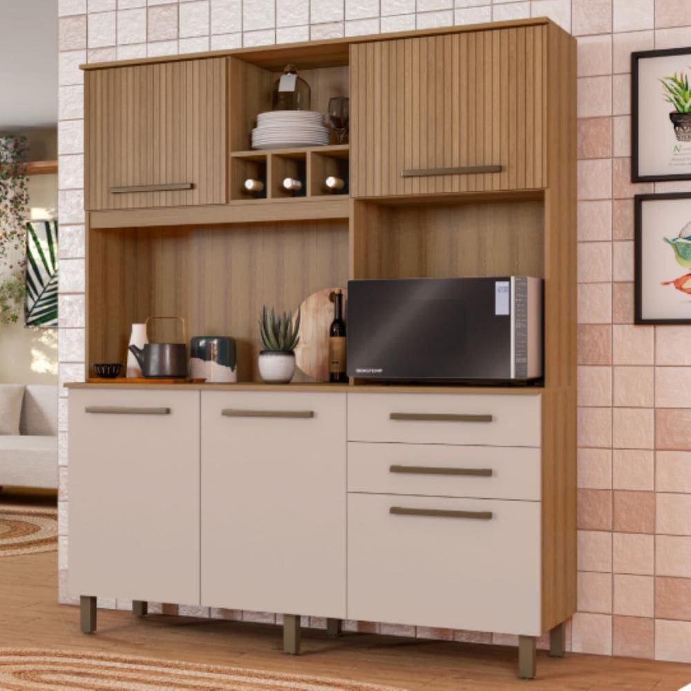 Armário De Cozinha ÁGATA 160cm Compacto Com Balcão Multiuso