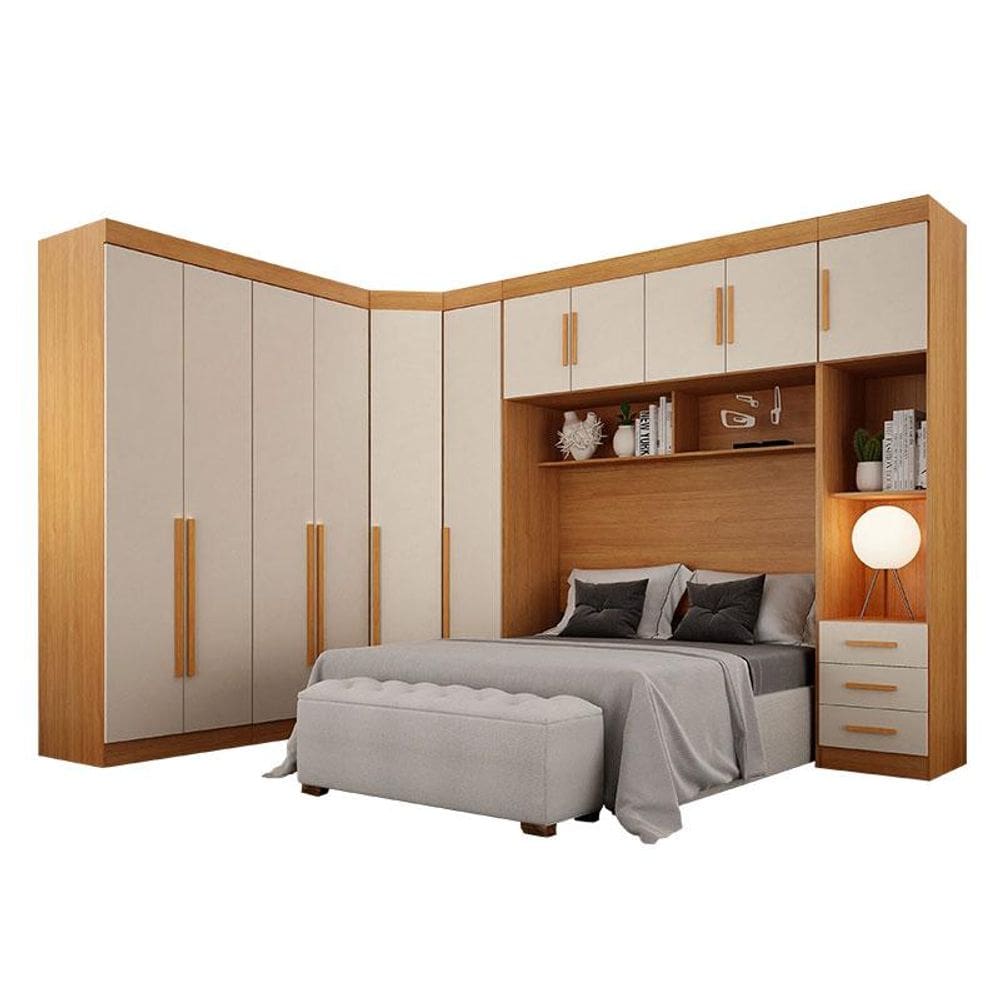 Quarto de Casal Modulado 11 Portas Orion Cinamomo Off White - Leifer Móveis