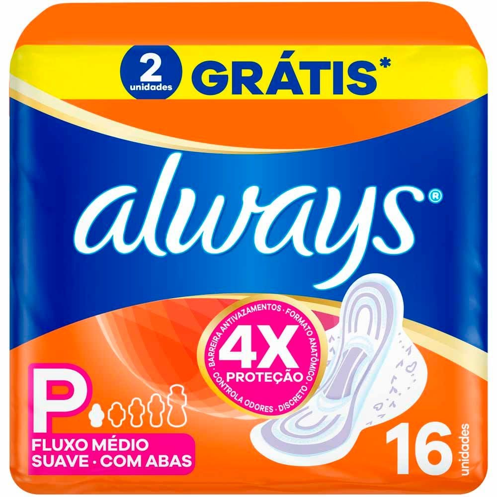 Absorvente Always com Abas Suave Tamanho P com 16 Unidades