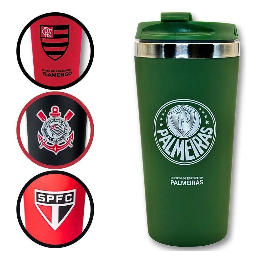 Copo Térmico Inox Emborrachado Time Futebol Com Verde Flamen