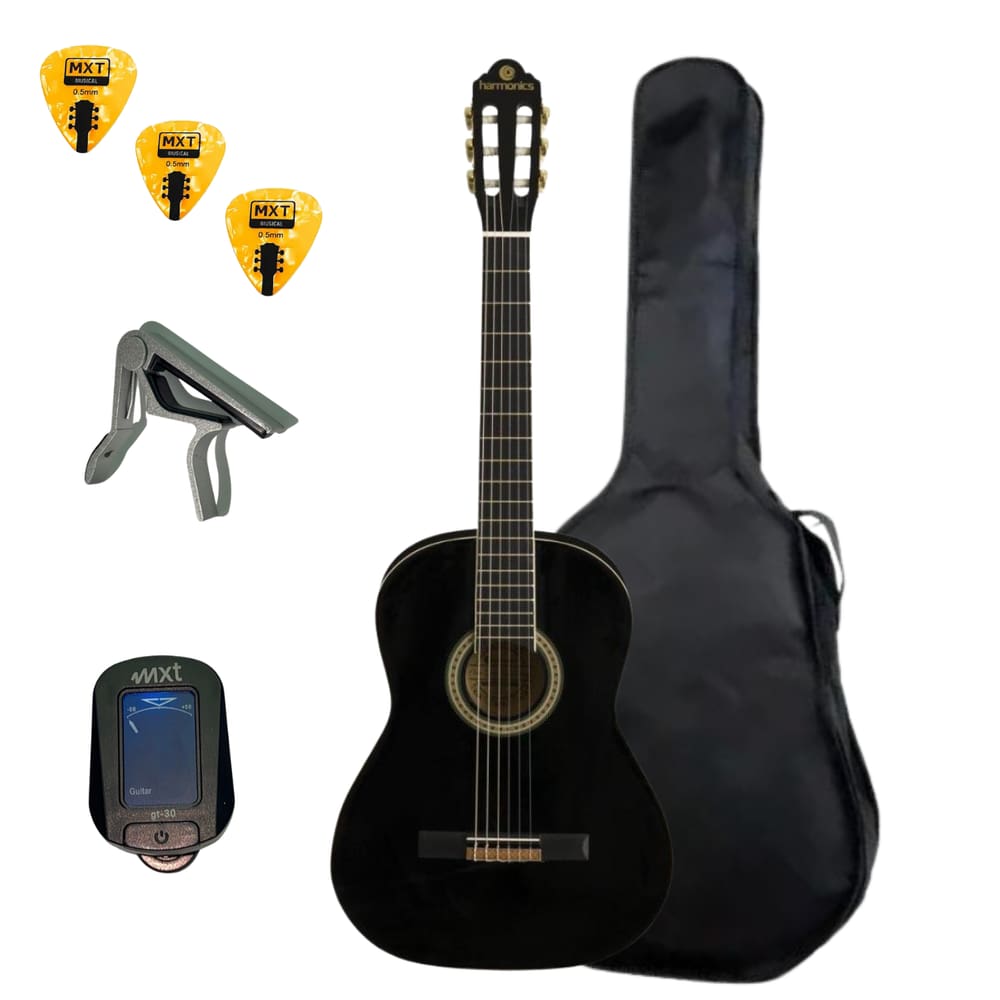 Kit Violão Iniciante Harmonics Gna-111 Nylon Clássico C/Bag + Afinador Capotraste Palheta
