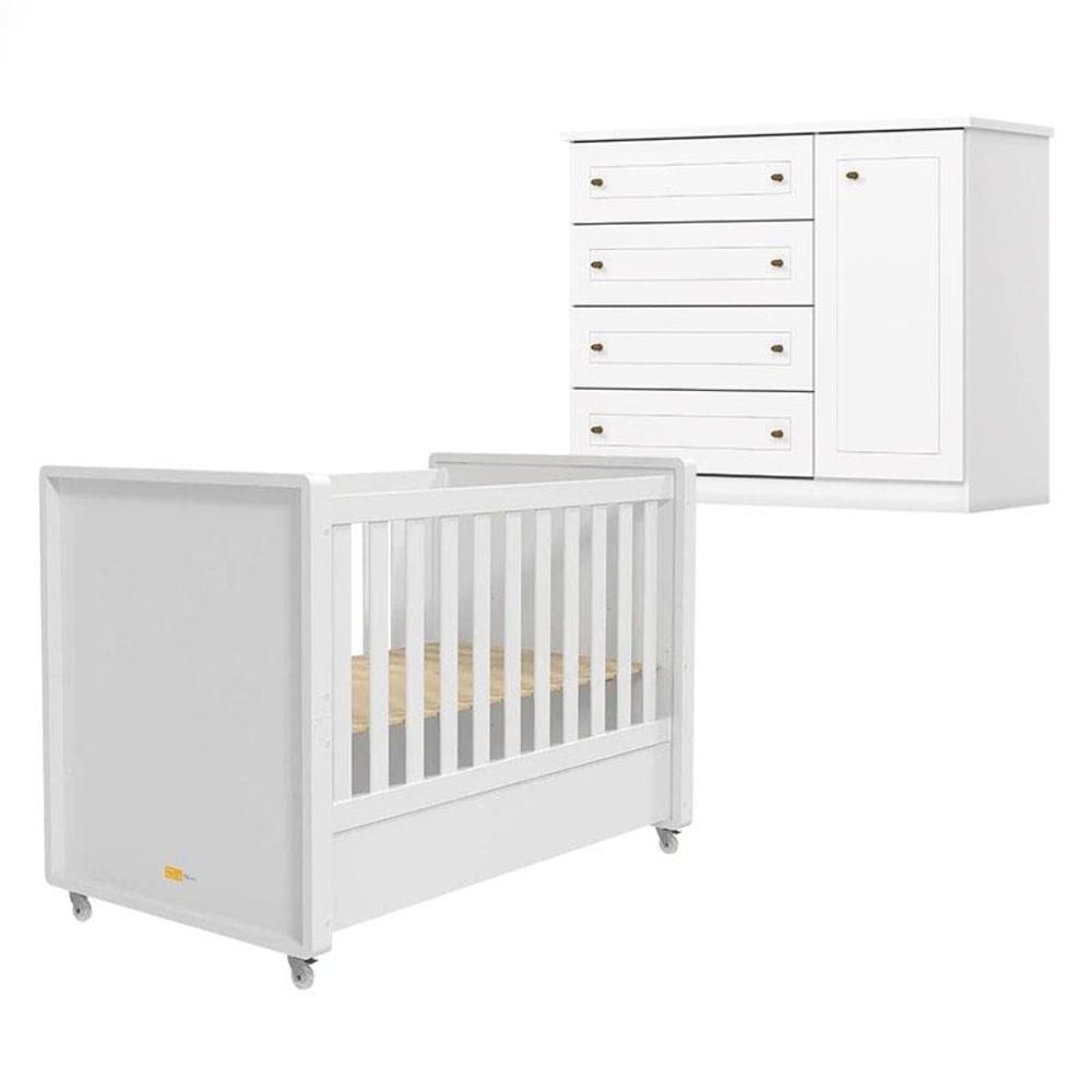 Berço Tutto New e Cômoda Infantil Mississipi Branco Fosco - Matic