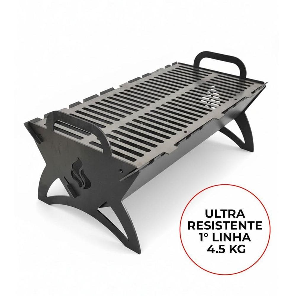 Churrasqueira Portátil Aço Carbono Grelha Inox Desmontável
