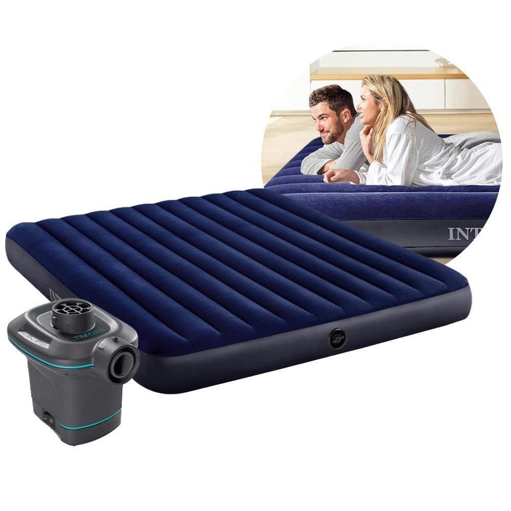 Colchão Inflável Casal King 203cm X 183cm Dura Beam Downy Aveludado 272kg Com Bomba Elétrica Intex 220v