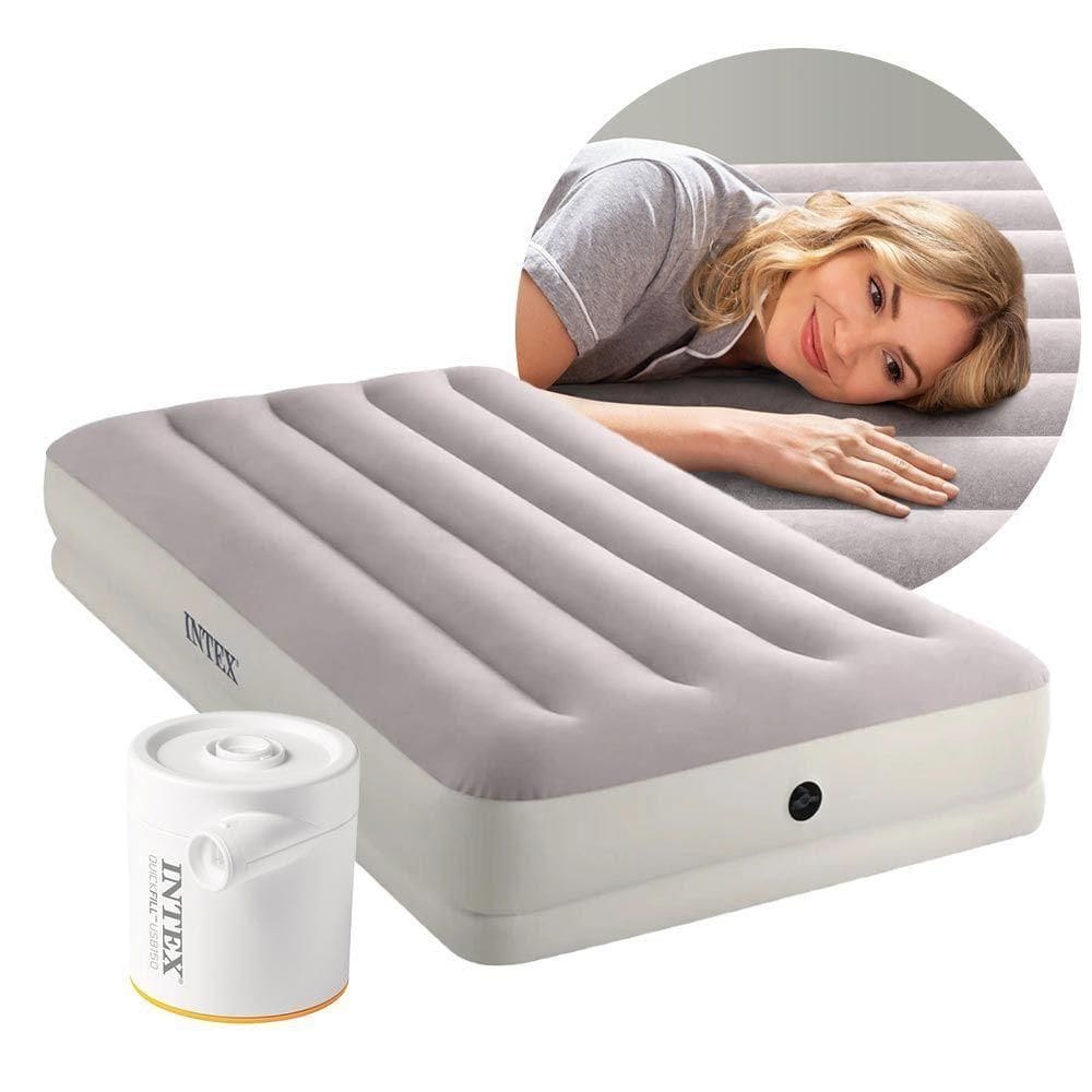 Colchão Inflável Solteiro Dura Beam Fiber Tech Prestige Com Bomba Usb Bege Intex