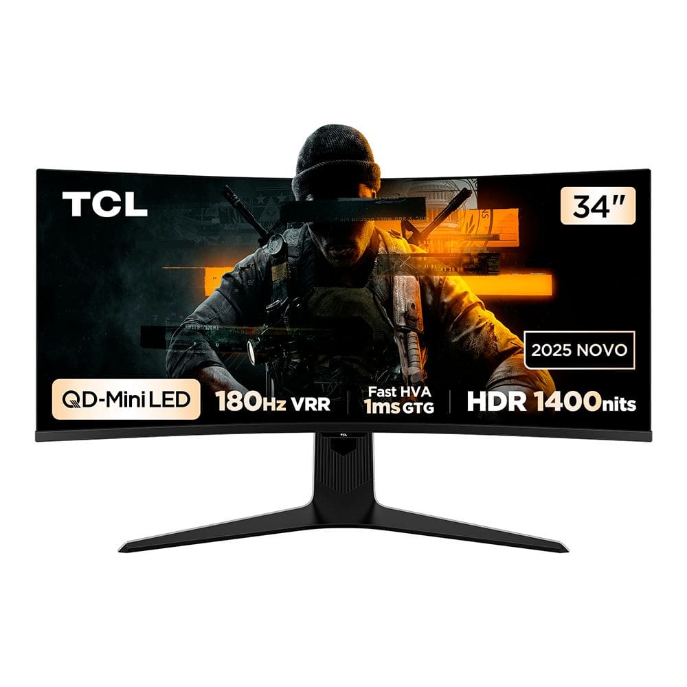 Monitor Gamer Curvo TCL 34 Polegadas QLED Mini LED WQHD R83Q 180Hz 1ms (GtG) HDR 1400 nits 34R83Q