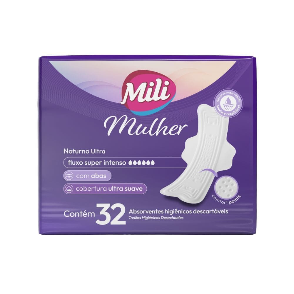 Absorvente Mili Mulher Noturno Ultra com Abas 32 Absorventes