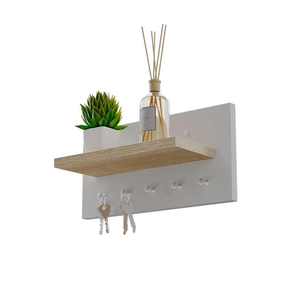 Porta chaves Minimalista Organizador Decoração Branco e Carvalho