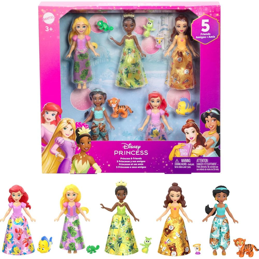 Conjunto de brinquedos Mattel Disney Princess & Friends com 5 bonecos pequenos