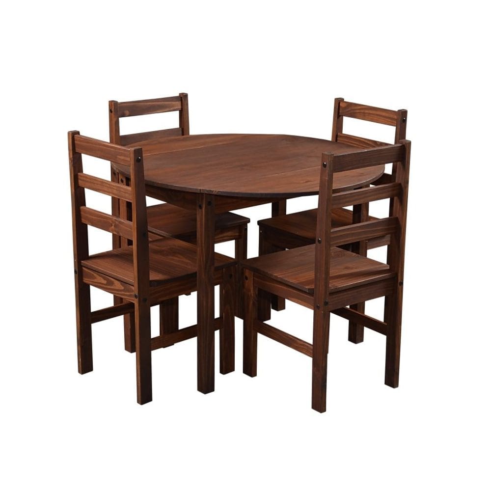 Conjunto Mesa Redonda Dobrável com 4 Cadeiras em Madeira Maciça –Cancun