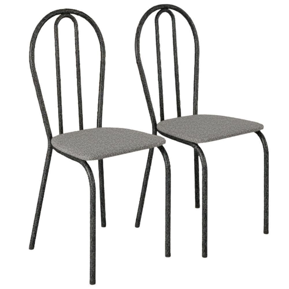 Kit 02 Cadeiras Tubular America 004 Cromo Preto Assento Grafiato Artef Grafiato