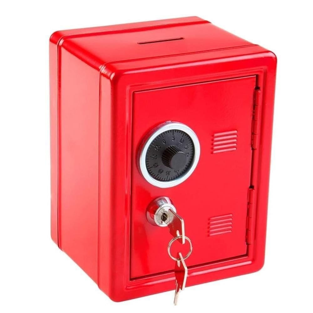 Cofre Metal Portatil Trava Secreta Moedas Documentos Itens Pessoais Infantil Adulto Cofrinho Vermelho