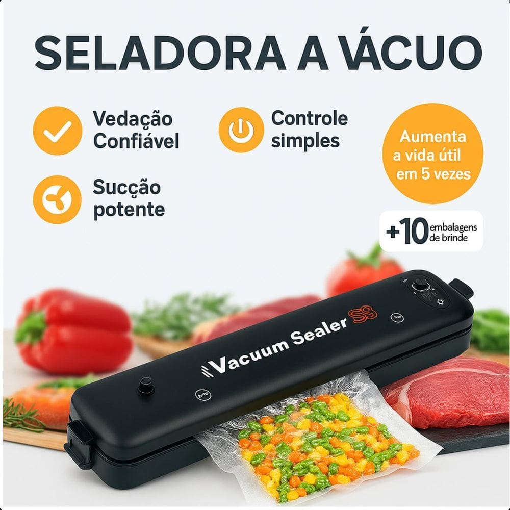 Seladora Portátil Vácuo Bivolt Alimentos Profissionais