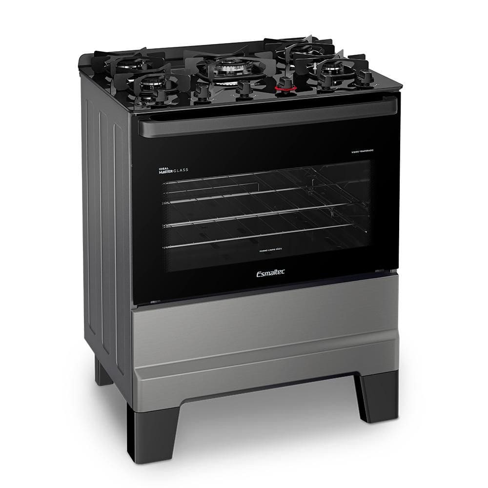 Fogão a Gás Mesa de Vidro  Limpa Fácil  e Acendimento Automático Esmaltec IDEAL Master Glass T5VFI Cor Inox 5 bocas Bivolt