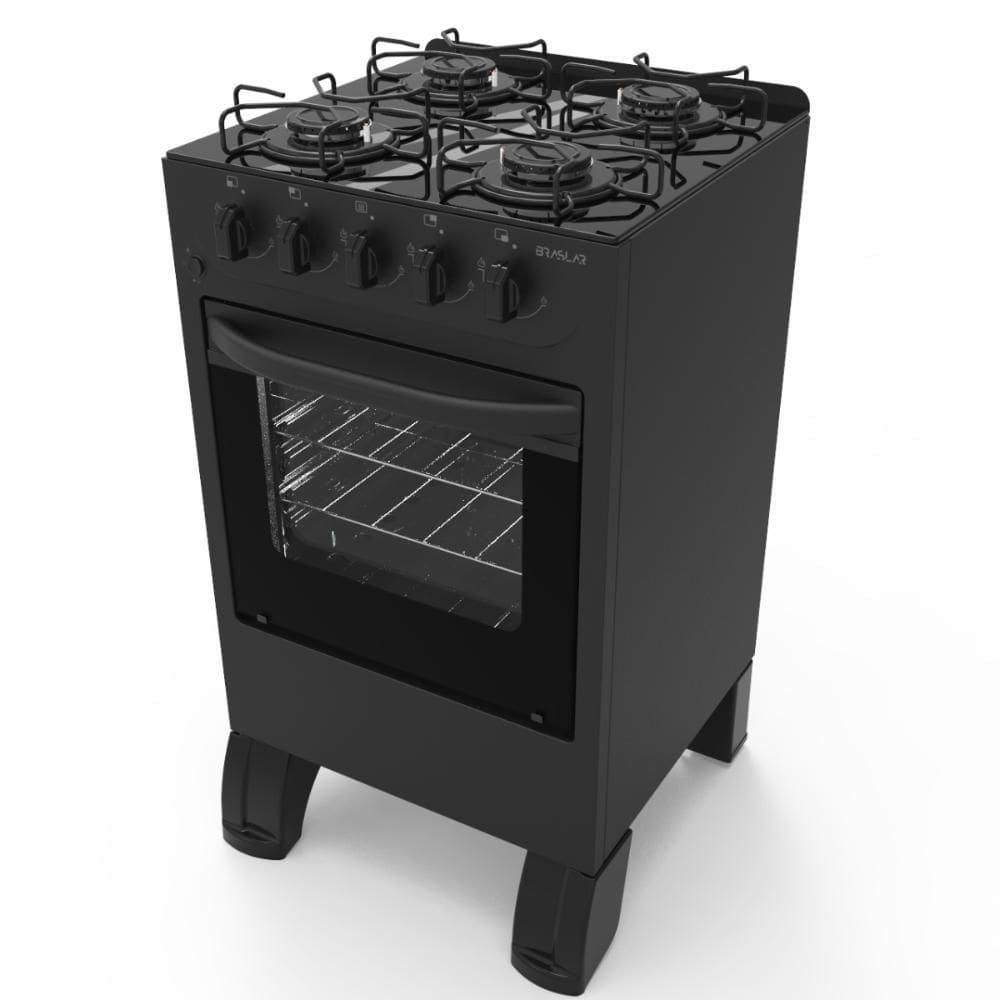 Fogão Braslar 4 Bocas Carina Black Mesa De Vidro Forno Easy Clean Acendimento Automático