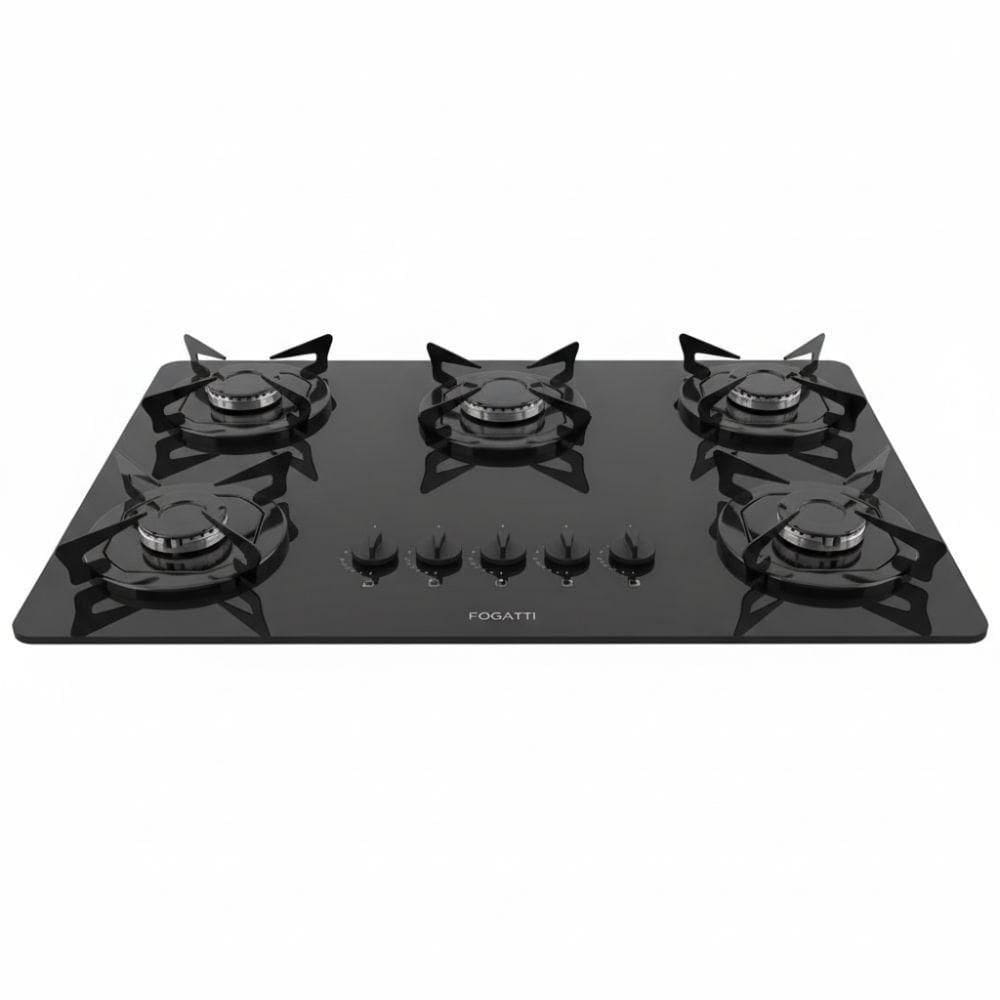 Cooktop Fogatti à Gás Fgt 5b Vidro Preto Flange Esmaltada Preto Bivolt