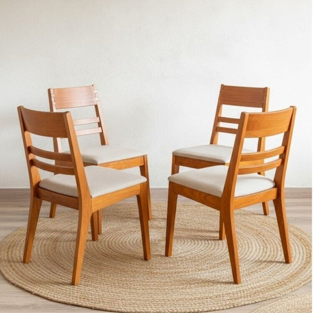 Kit 4 Cadeiras Estofadas para Sala de Jantar Madeira Maciça Craft Garapa