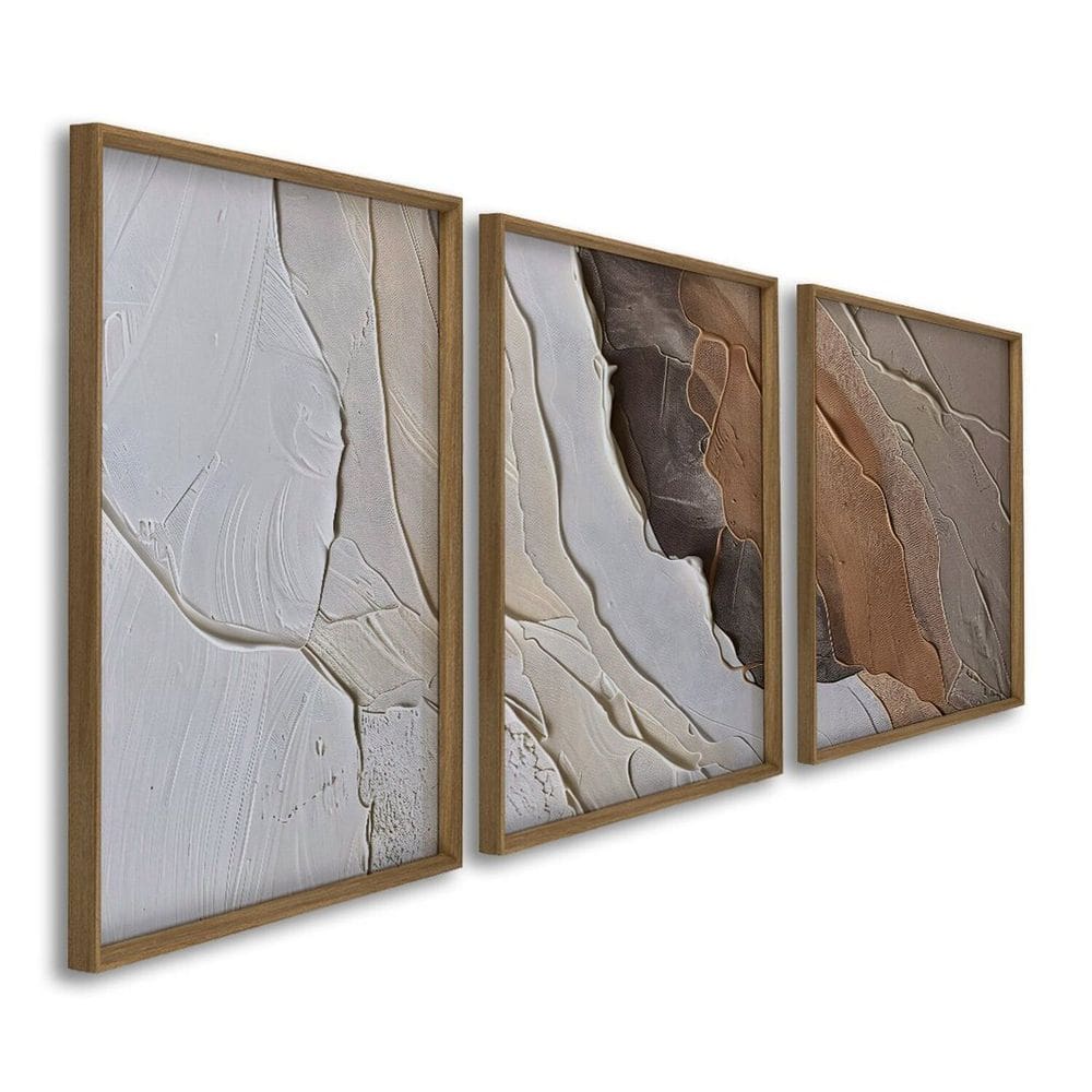 Quadro Decorativo Modelo Rocha 3 Telas 60x90cm para Sala Casa de Praia Lavabo