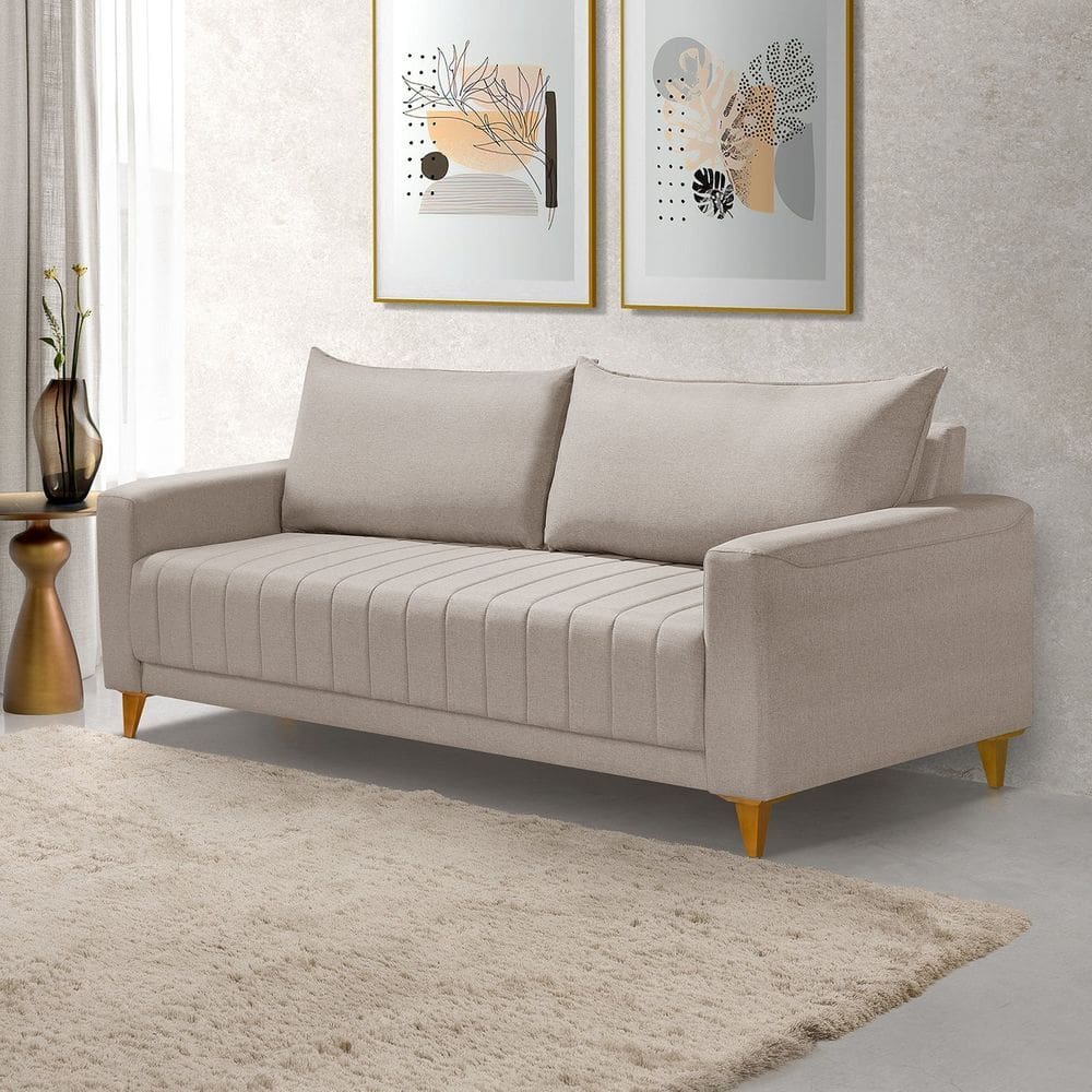 Sofá Fixo para Sala Living 198cm Roma Linho Bege