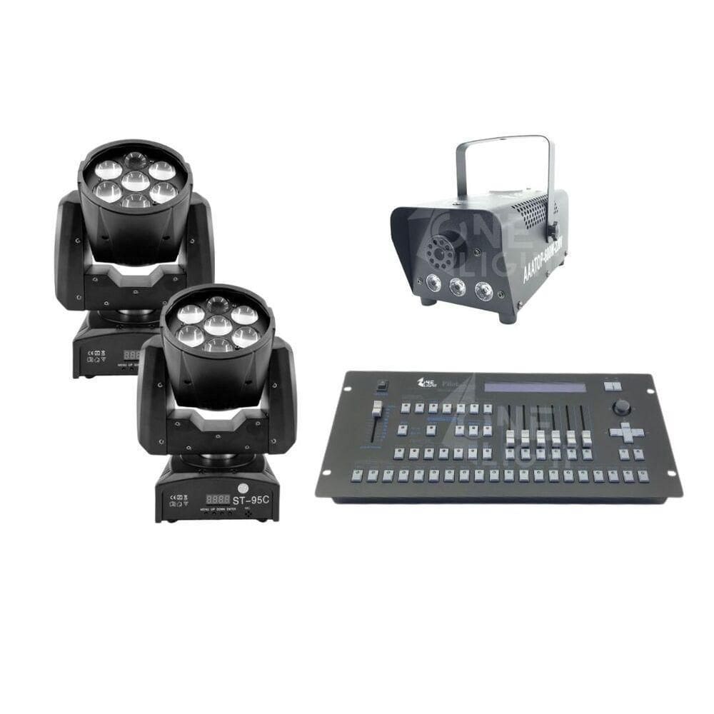 Kit 2 Mini Moving + Máquina De Fumaça 600W + Mesa Pilot