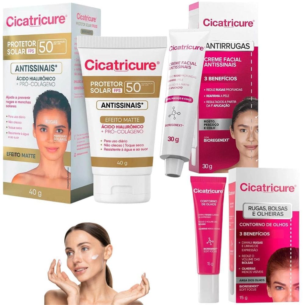 Kit Cicatricure Facial Antissinais Protetor Contorno Olhos