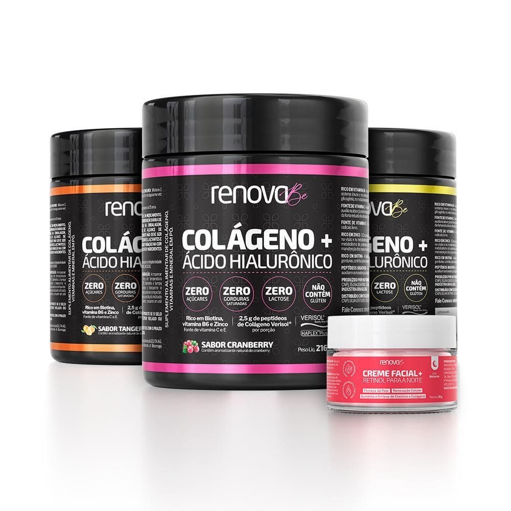 3 Potes Colágeno Verisol Renova Be + 1 Creme Facial Retinol