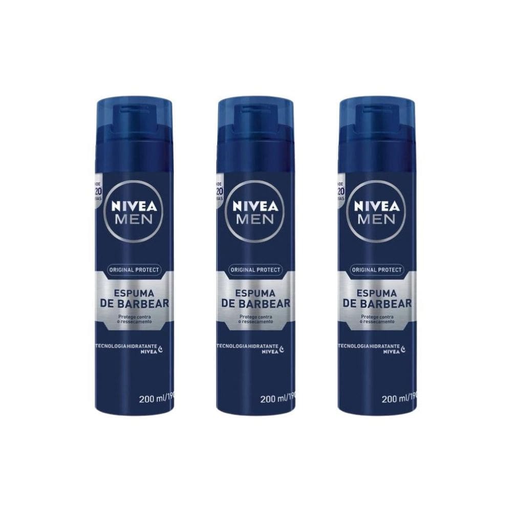 Espuma De Barbear Nivea 200Ml Hidratante - Kit Com 3Un