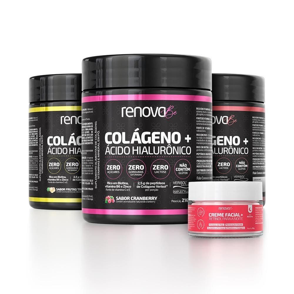 3 Potes Colágeno Verisol Renova Be + 1 Creme Facial Retinol