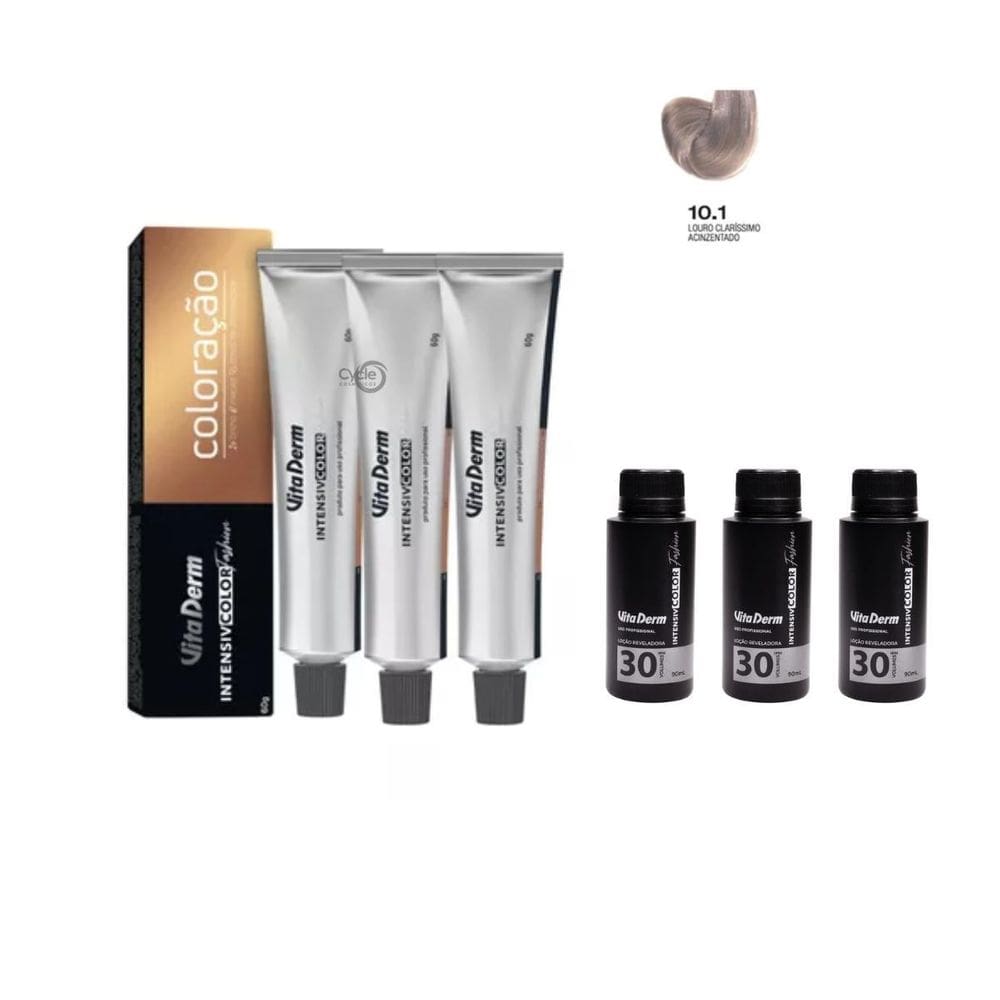 3 Colorações Vita Derm 10.1 + 3 Ox Vita Derm 30 Vol 90Ml