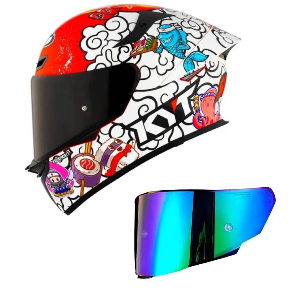Capacete KYT TT Revo Sushi Time Branco e Vermelho Mais Viseira Camaleão