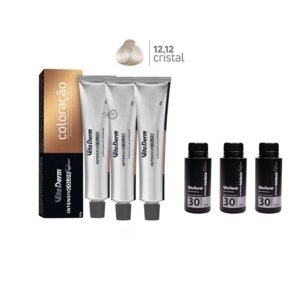 3 Colorações Vita Derm 12.12 + 3 Ox Vita Derm 30 Vol 90Ml