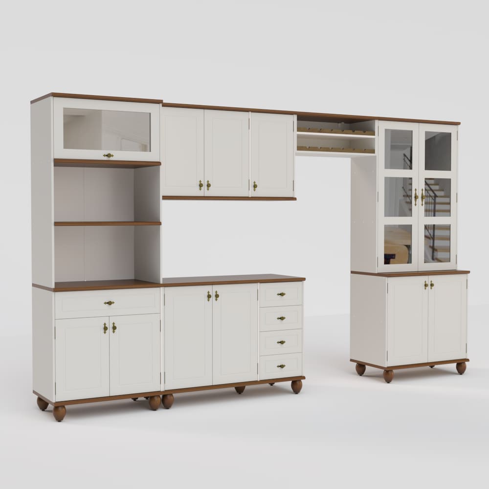 Cozinha Compacta Retrô 5 Peças Off White/Nogueira